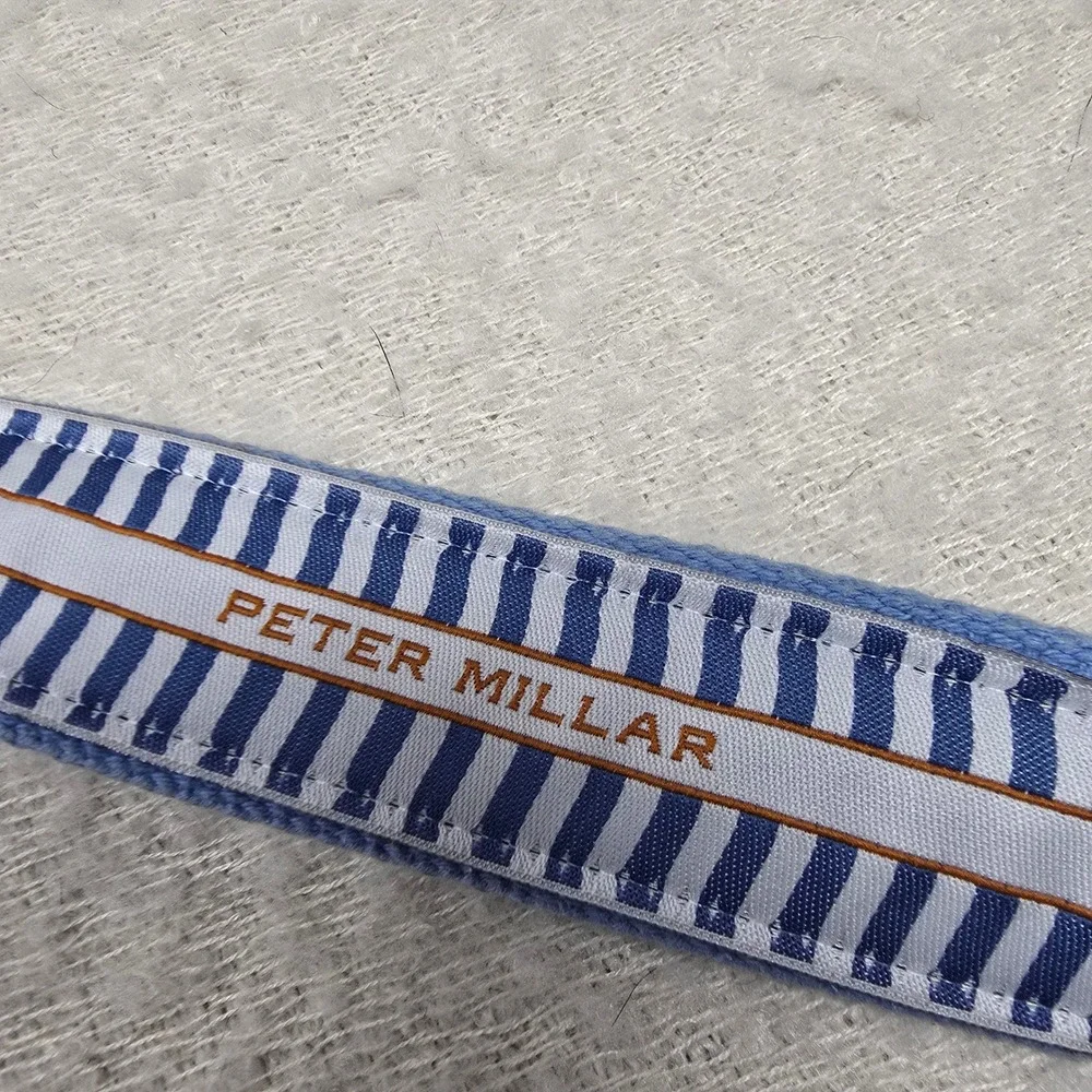 Sea island Peter Millar Golf Belt Men 38 Blue Brown Leather Canvas USA Made